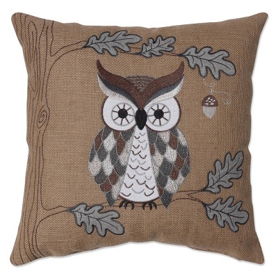 16.5"x16.5" Hoot Harvest Square Throw Pillow Natural - Pillow Perfect