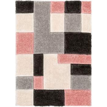 Well Woven Ella Geometric Boxes Thick Soft 3D Textured Shag Area Rug