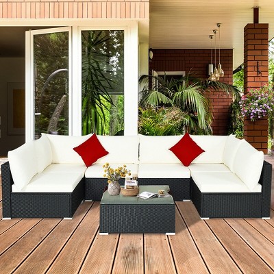 Tangkula 7PCS Rattan Patio Conversation Sectional Furniture Set w/ Cushion Pillow