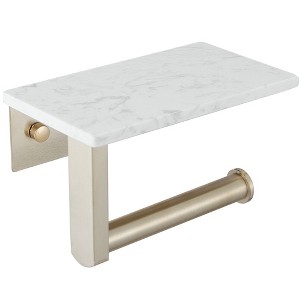 BWE Wall Mount Toilet Paper Holder With Natural Marble Shelf Tissue Storage Holder In Brushed Gold - 1 of 4