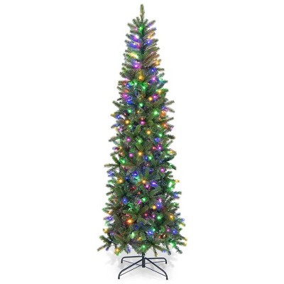 Whizmax Pencil Prelit Christmas Tree with Dual Color Led Lights, Metal Base, Skinny Artificial Christmas Tree for Home Party Holiday Decor