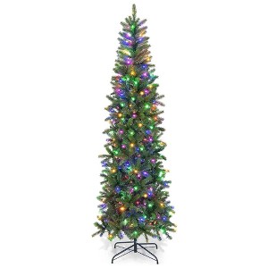 Whizmax Pencil Prelit Christmas Tree with Dual Color Led Lights, Metal Base, Skinny Artificial Christmas Tree for Home Party Holiday Decor - 1 of 4