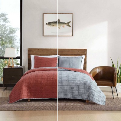 King Gray and Terracotta Cotton Reversible Quilt Set