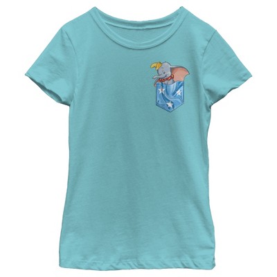 Girl's Dumbo Pocket Outline T-Shirt - Tahiti Blue - x Small