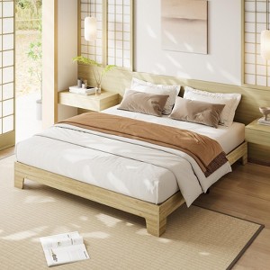 Bed Frame, Platform Wood Design with Wooden & Metal Slat Support, 10.24-inch Underbed Storage, No Box Spring Needed, Golden Sandalwood - 1 of 4