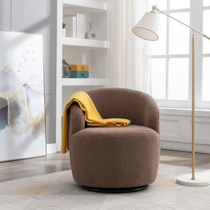 Swivel Accent Chair Small Barrel Chair Teddy Fabric Upholstered Armchair With Back Single Sofa Chair For Living Room-Maison Boucle‎ - 1 of 4