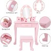 Kids' Vanity Set with Mirror and Light, Makeup Mirror with Light, Vanity Chair, Makeup Table and Stool, Wood Makeup Playset for Girls Ages 4-9 - 3 of 4