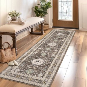 Machine Washable Area Rug Non Slip Backing Rug Vintage Oriental Low Pile Rugs Foldable Floral Print ed Accent Carpet for Bedroom Living Room - 1 of 4