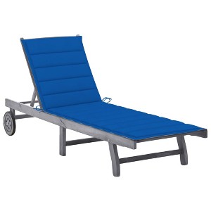 vidaXL Patio Sun Lounger with Cushion Gray Solid Wood Acacia - 1 of 4