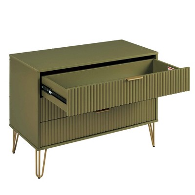 Olive Green 3-Drawer Chest with Gold Hairpin Legs