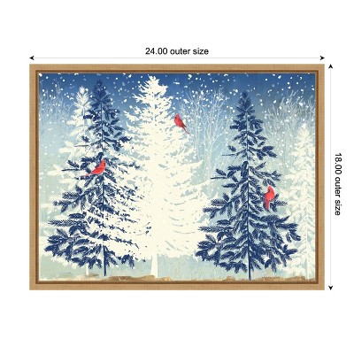 Snowy Christmas Trees Canvas Print with Maple Frame