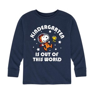 Boys' - Peanuts - Kindergarten Is Out of This World Long Sleeve Graphic T-Shirt - 1 of 4