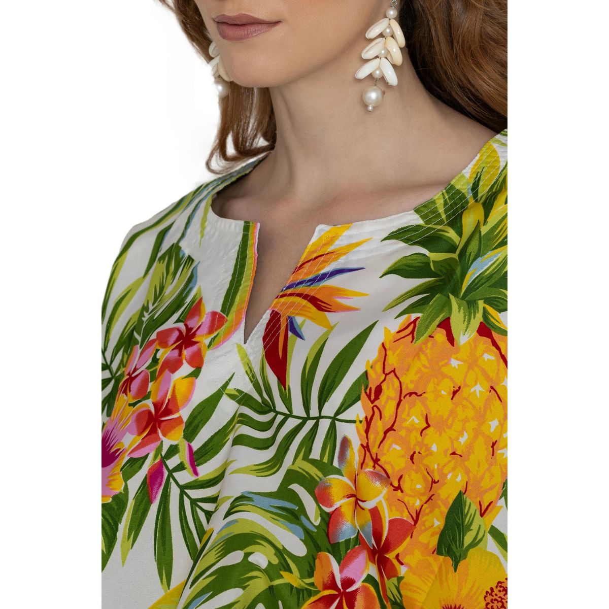 LA LEELA Summer Rayon Blend Women Resortwear Tunic Dress Holiday Vacation Cruise Pregnancy Wear Flowy Lounge Outfit 2X-3X White Leaf - thumbnail 3