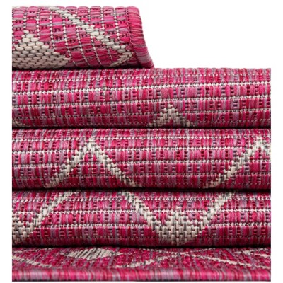 Fuchsia and Beige Synthetic Outdoor Trellis Rug