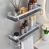 Angel Sar 2-Tier Glass Bathroom Shelf, 15.7 Inch Tempered Glass Shelves with Towel Bar, Wall Mounted Storage - 2 of 4