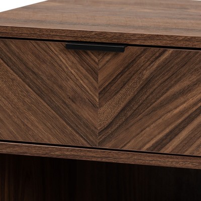 Walnut Brown Wood and Black Metal 1-Drawer Night Table