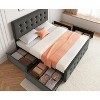 Bed Frame with 4 Storage Drawers & Adjustable Headboard - PU Leather Upholstered Platform Bed, Button Tufted Design - 3 of 4