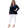 Women's Plus Size V Neck Tulip Hem Long Sleeves Peplum Velvet Blouses - Agnes Orinda - 3 of 4