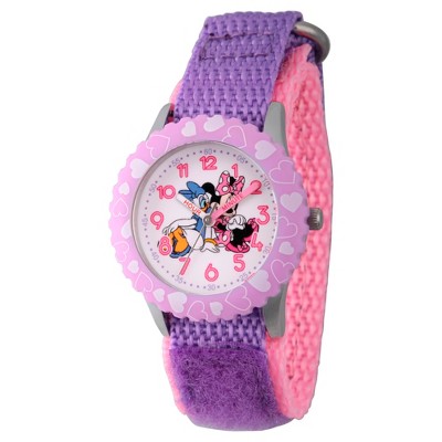 Girls' Disney Minnie Mouse and Daisy Duck Stainless Steel Time Teacher Watch - Purple
