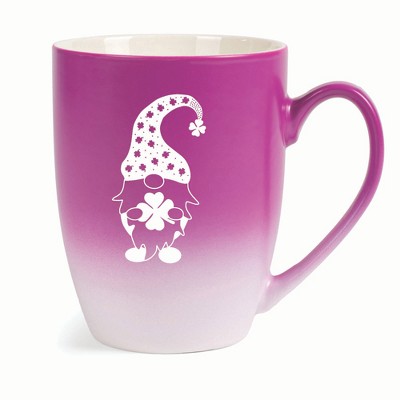 Elanze Designs Gnome With Clover Pattern On Hat Two Toned Ombre Matte 10 ounce New Bone China Coffee Tea Cup Mug, Pink and White