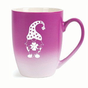 Elanze Designs Gnome With Clover Pattern On Hat Two Toned Ombre Matte 10 ounce New Bone China Coffee Tea Cup Mug, Pink and White - 1 of 4