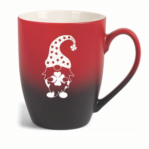 Elanze Designs Gnome With Clover Pattern On Hat Two Toned Ombre Matte 10 ounce New Bone China Coffee Tea Cup Mug, Red and Black - 1 of 4