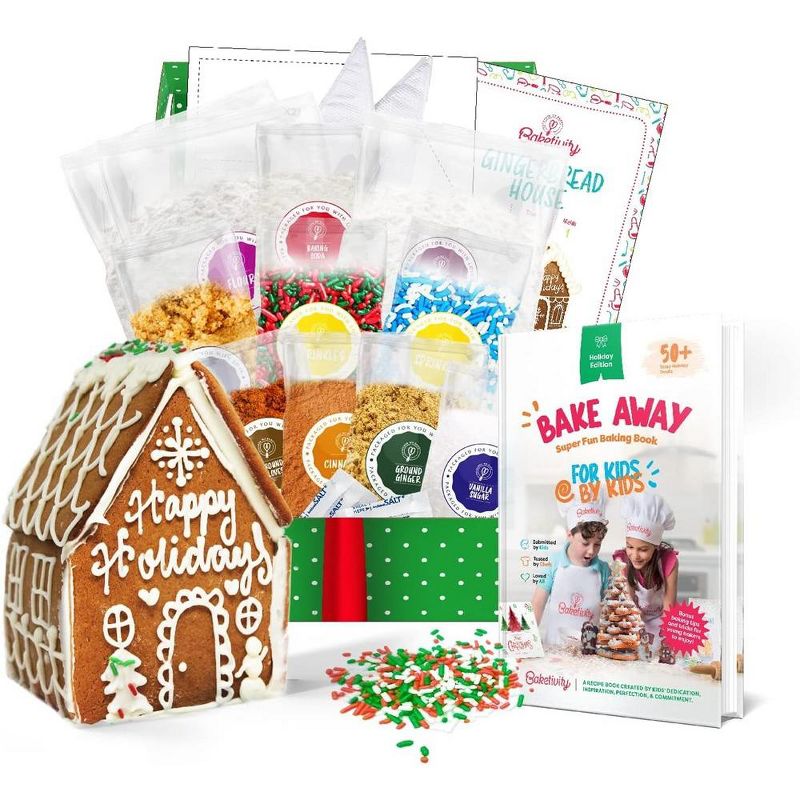 Baketivity Holiday Gingerbread House Kit And Kids Cookbook - Bake And Build Edible Gingerbread House - Kids Baking Set With Premeasured Ingredients, 1 of 9