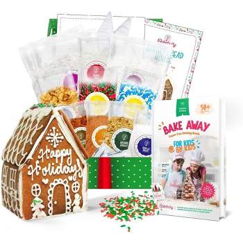 Baketivity Holiday Gingerbread House Kit And Kids Cookbook - Bake And Build Edible Gingerbread House - Kids Baking Set With Premeasured Ingredients
