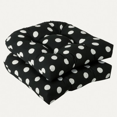 2pc Polka Dot Outdoor Wicker Chair Cushions - Pillow Perfect
