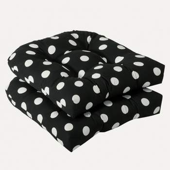 2pc Polka Dot Outdoor Wicker Chair Cushions - Pillow Perfect