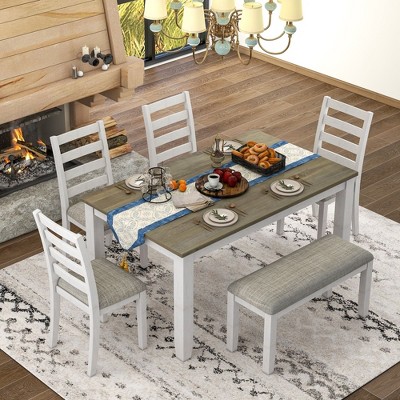 NicBex Dining Room Table Set Morden Dining Room Table with MDF Tabletop, 4 Padded Chairs and 1 Bench for Dining Room, Brown