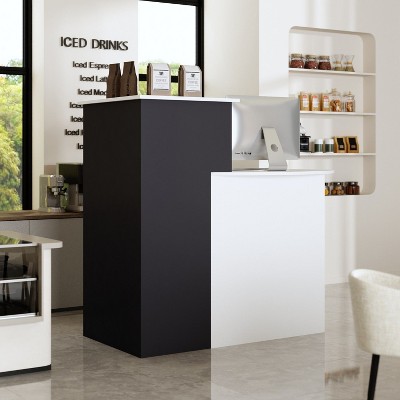 Famapy Front Desk with Lockable Drawers White Round Table Colour Block Storage Cabinet