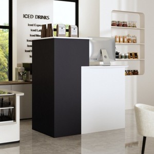 Famapy Front Desk with Lockable Drawers White Round Table Colour Block Storage Cabinet - 1 of 4