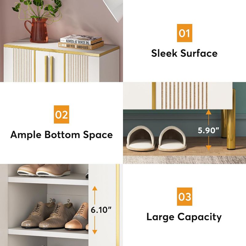Tribesigns 6-Tier Shoe Cabinet with Doors, Wood Shoe Storage Organizer Racks, 4 of 6