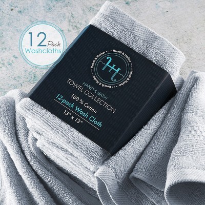 Ice Blue 13" x 13" Cotton Washcloth Set - 12 Pieces