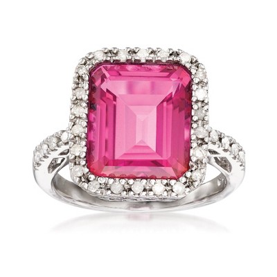 Ross-Simons 6.50 Carat Pink Topaz and .25 ct. t.w. Diamond Ring in Sterling Silver