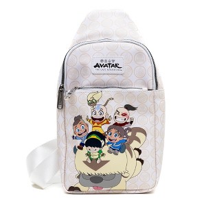 Nickelodeon Vegan Leather Crossbody Sling Bag, Avatar Last Airbender Chibi Group Pose on Appa, White, 7" x 14" - 1 of 4