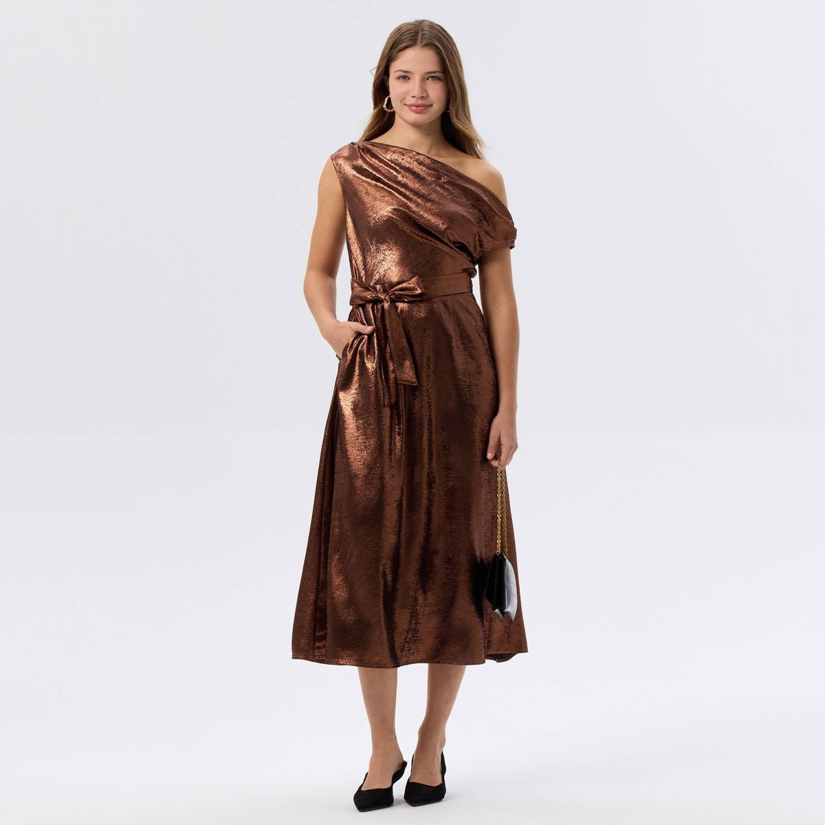 Women's Sleeveless Metallic Belted Midi A-Line Dress - A New Day™ - thumbnail 3