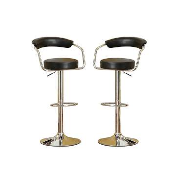 Simple Relax Adjustable Faux Leather Bar Stools Black Set of 2
