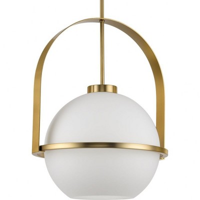 Progress Lighting Delayne 1-Light Pendant, Brushed Bronze, Opal Glass Globe, Mid-Century Design, Ambient Glow