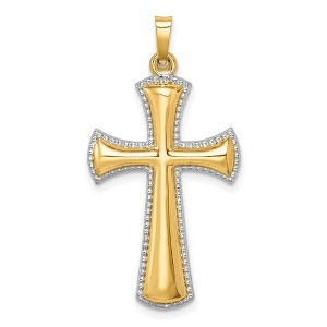 Black Bow Jewelry 14k Yellow Gold & White Rhodium Hollow 2D Cross Pendant, 18 x 35mm - 1 of 4
