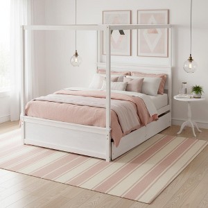 YOOCOZZ Full Size Wooden Canopy Bed with Trundle Bed and 2 Storage Drawers - White - 1 of 4