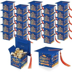 TaoBary 30 Pcs Graduation Cap Candy Box with Tassel Party Favors & Decorations - Blue & Orange - 1 of 2