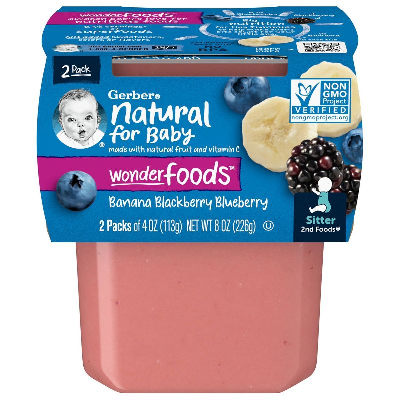 Gerber Sitter 2nd Food Banana Blackberry &#38; Blueberry Baby Food Tubs - 2ct/4oz Each, 1 of 7