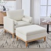 APRILSOUL Ivory Boucle Upholstered Wood Base Square Accent Arm Chair with Ottoman Natural Wood Legs with Reversible Lid - 2 of 4