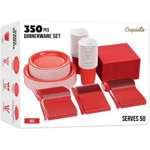 Crown Display 350-Piece Disposable Dinnerware Set – Paper Plates, Paper Cups, Napkins, Plastic Forks, Knives & Spoons – Serves 50 Guests - 1 of 4