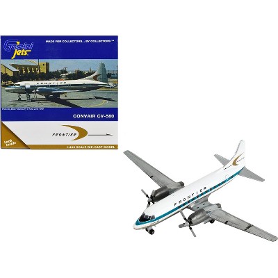 Convair CV-580 Commercial Aircraft "Frontier Airlines" White with Teal Stripes 1/400 Diecast Model Airplane by GeminiJets