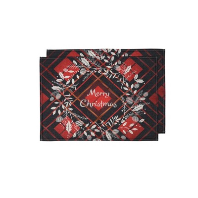 Unique Bargains Christmas Place Mats Leaf Flax Red Black White 13"x17.7" 2 Pcs
