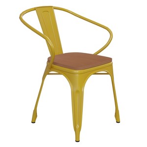Flash Furniture Luna Commercial Grade Metal Indoor-Outdoor Stack Chair with Arms, All-Weather Polystyrene Seat and Vertical Slat Back - 1 of 4