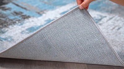 Modern Blue and Gray Abstract Synthetic 8' x 10' Area Rug